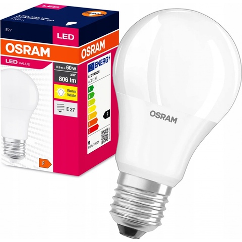 Osram LED žárovka A60 E27 8,5W = 60W 806lm Teplá bílá 2700K 200°