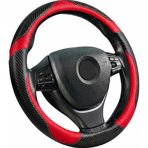 PREXIM Potah na volant imitace carbon černo-červený