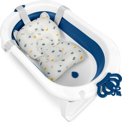 Ricokids skládací dětská vanička s vložkou bílá a modrá