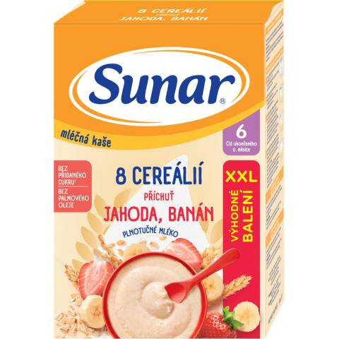 Sunar mléčná kaše 8 cereálií jahoda banán 340 g